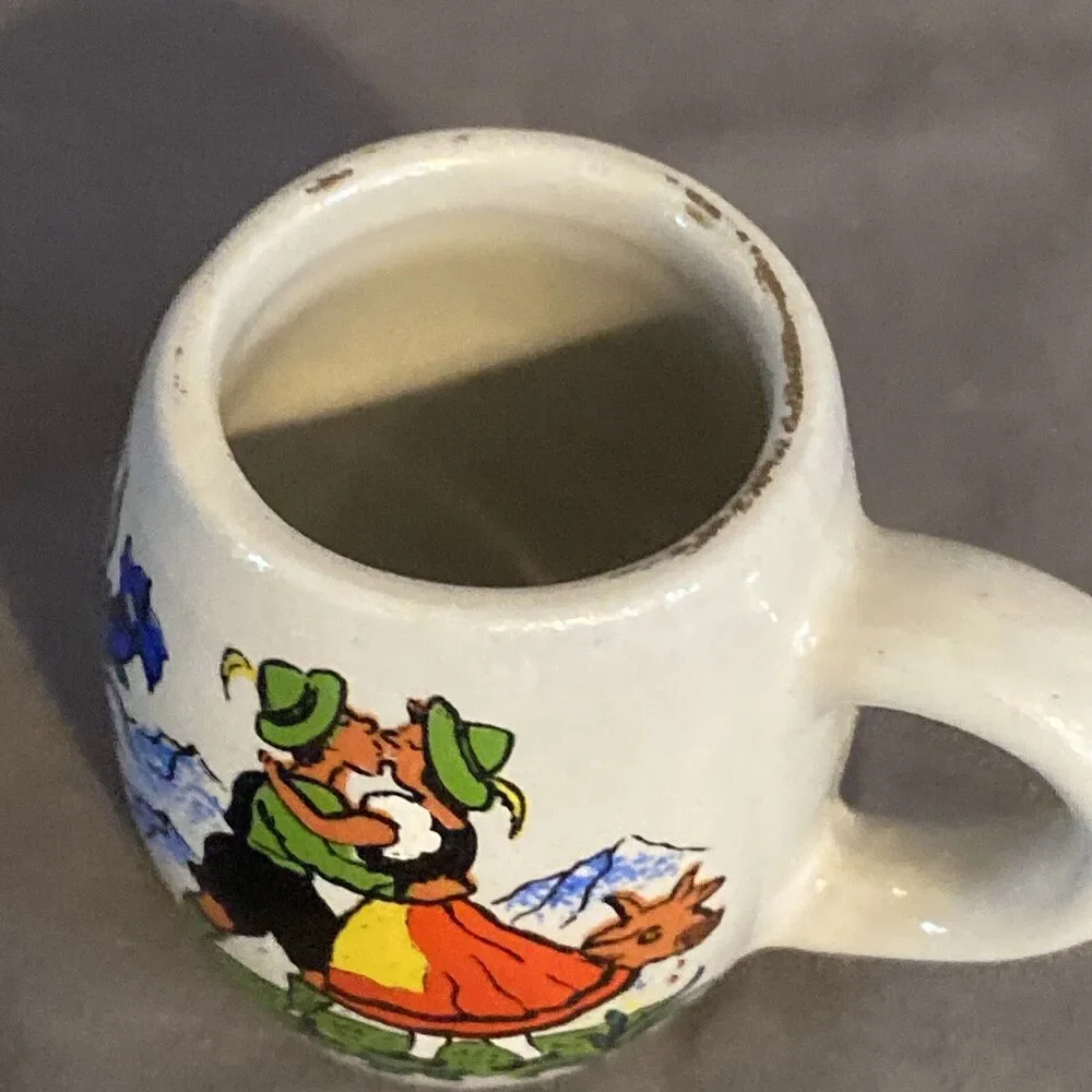 West Germany Stoneware Shot Glass Stein Mug Handle Miniature Vintage Kissing